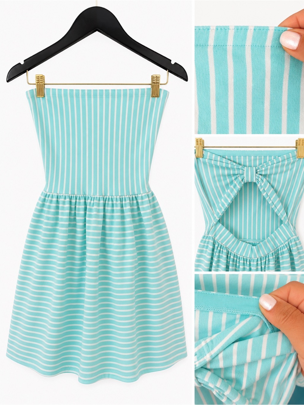 Ocean Drive Strapless Bow Back Striped Dress | Size Medium | $67